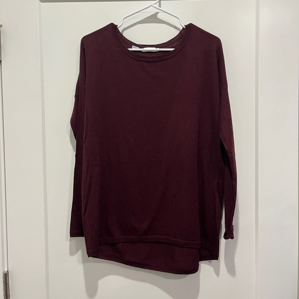 Vince Womens Burgundy Crew Neck High Low Oversized Knit Sweater Small 6/24